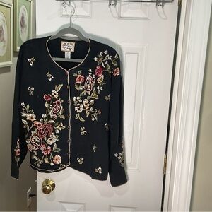 Floral Embroidered Black Blazer